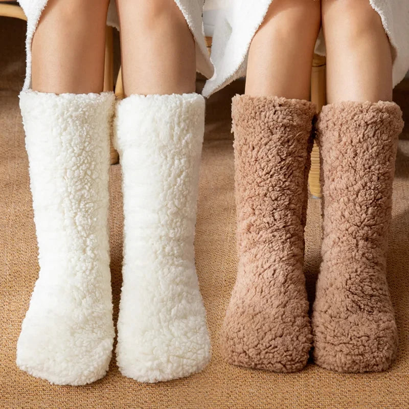 Plush Fuzzy Slipper Socks – Thick, Warm, Anti-Slip