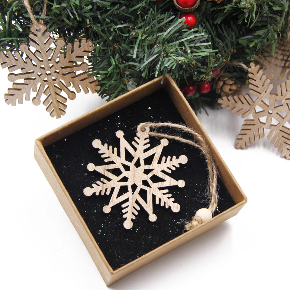 12PCS Wooden Hollow Snowflake Christmas Ornaments