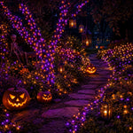 Solar Halloween String Lights – 2-Pack, 72 ft, Purple & Orange, Ships from US