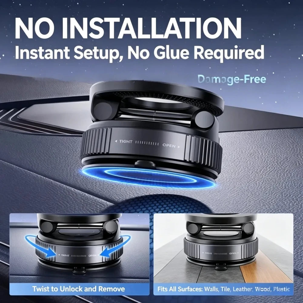 Magnetic Vacuum Phone Mount – Foldable, 360°, Ships from US