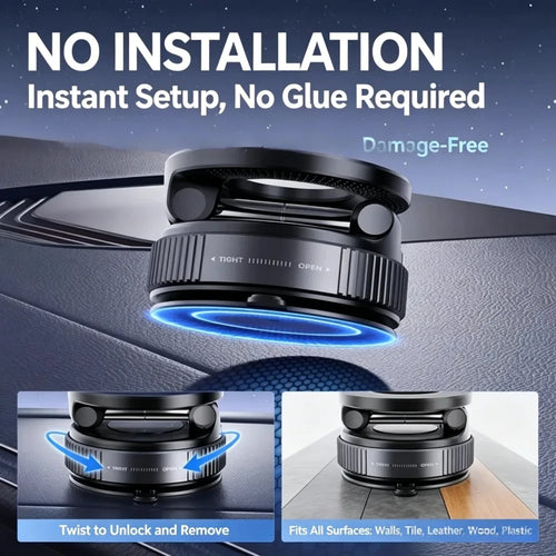 Magnetic Vacuum Phone Mount – Foldable, 360°, Ships from US
