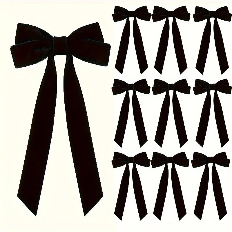 10 Red Velvet Christmas Tree Bows - Glossy Finish