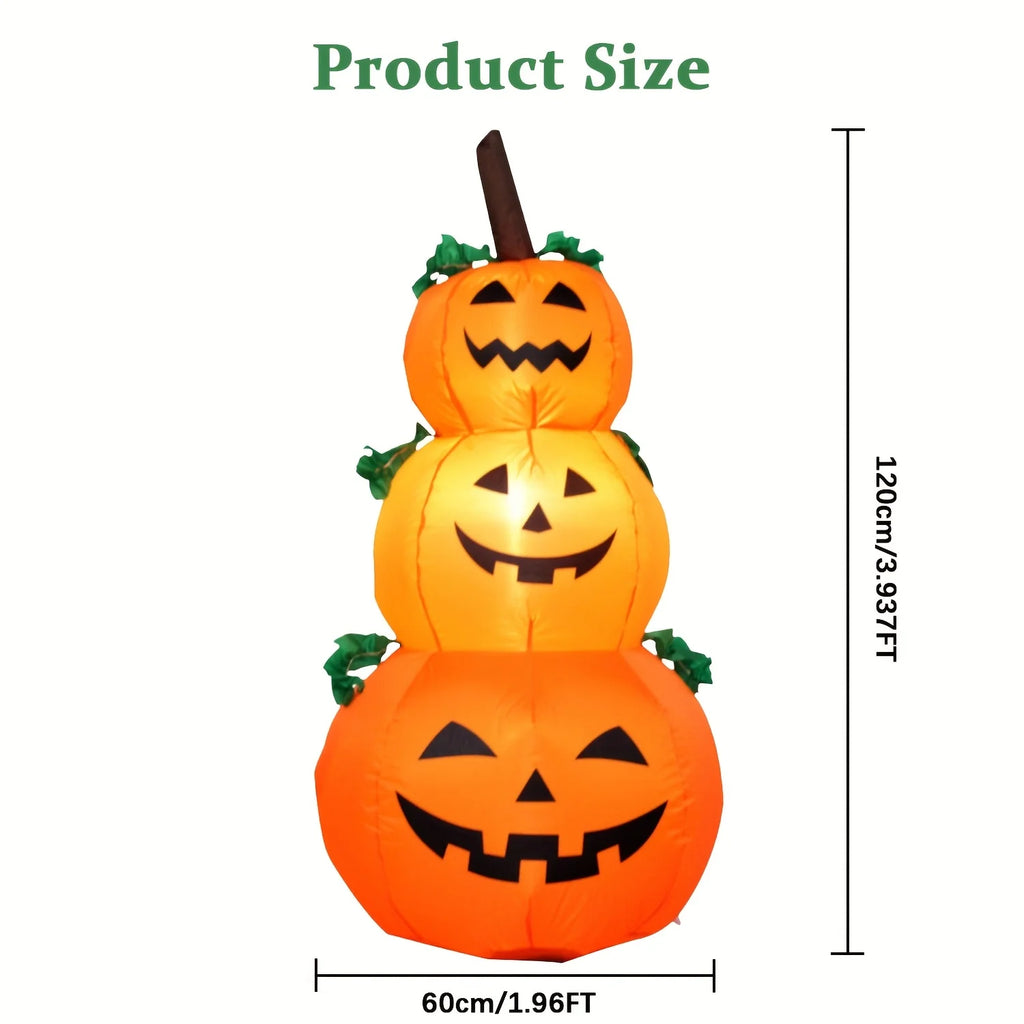 Glowing Stacked Pumpkins Inflatable - 3.9 ft with LED Lights, Ships from US