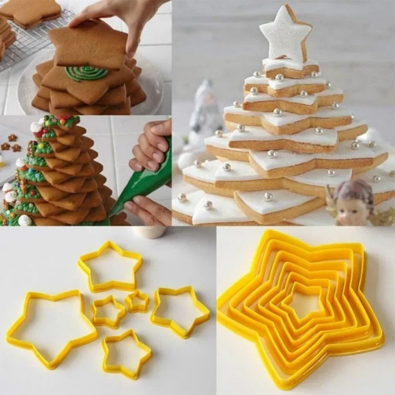 3D Star Christmas Tree Cookie Cutter Set - 6 Pieces