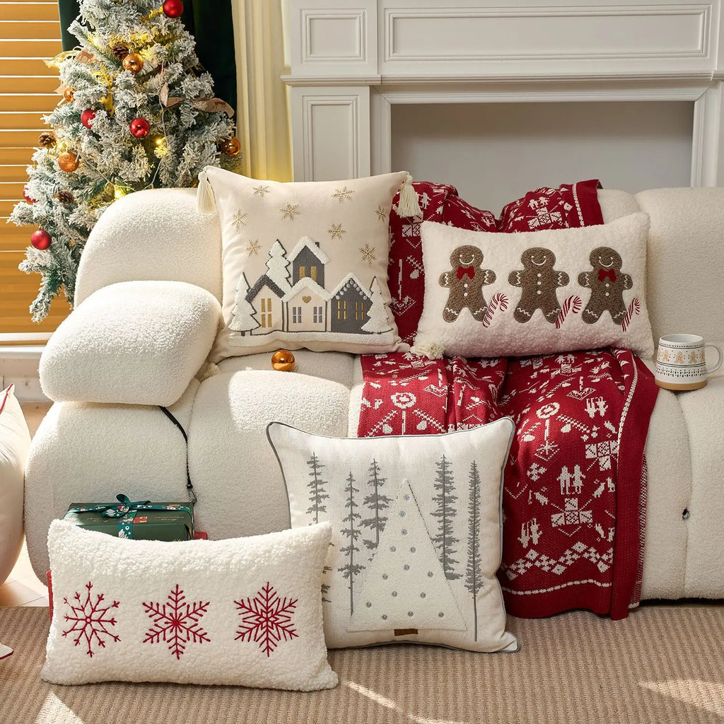 Embroidered Merry Christmas Throw Pillow Case Cover