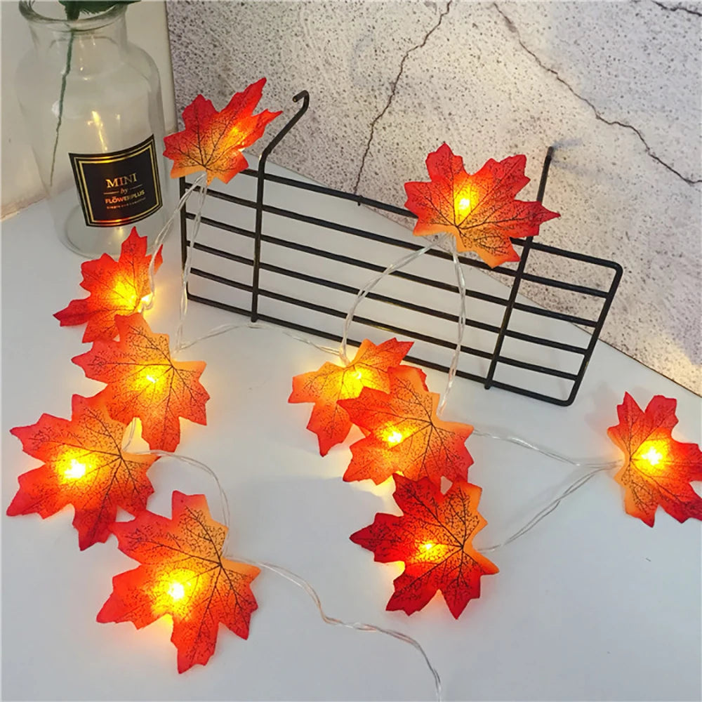Halloween LED Lights String with Artificial Maple Leaves