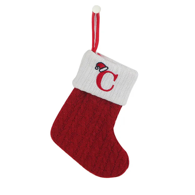 Christmas Socks Knitting Snowflake Letter Stocking