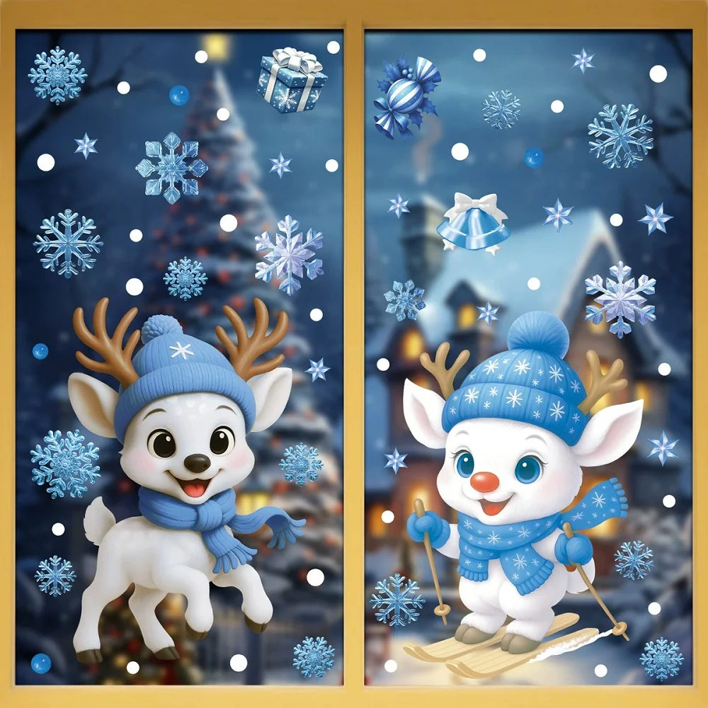 Christmas Decoration Stickers - Blue Elk, Snowman, Santa