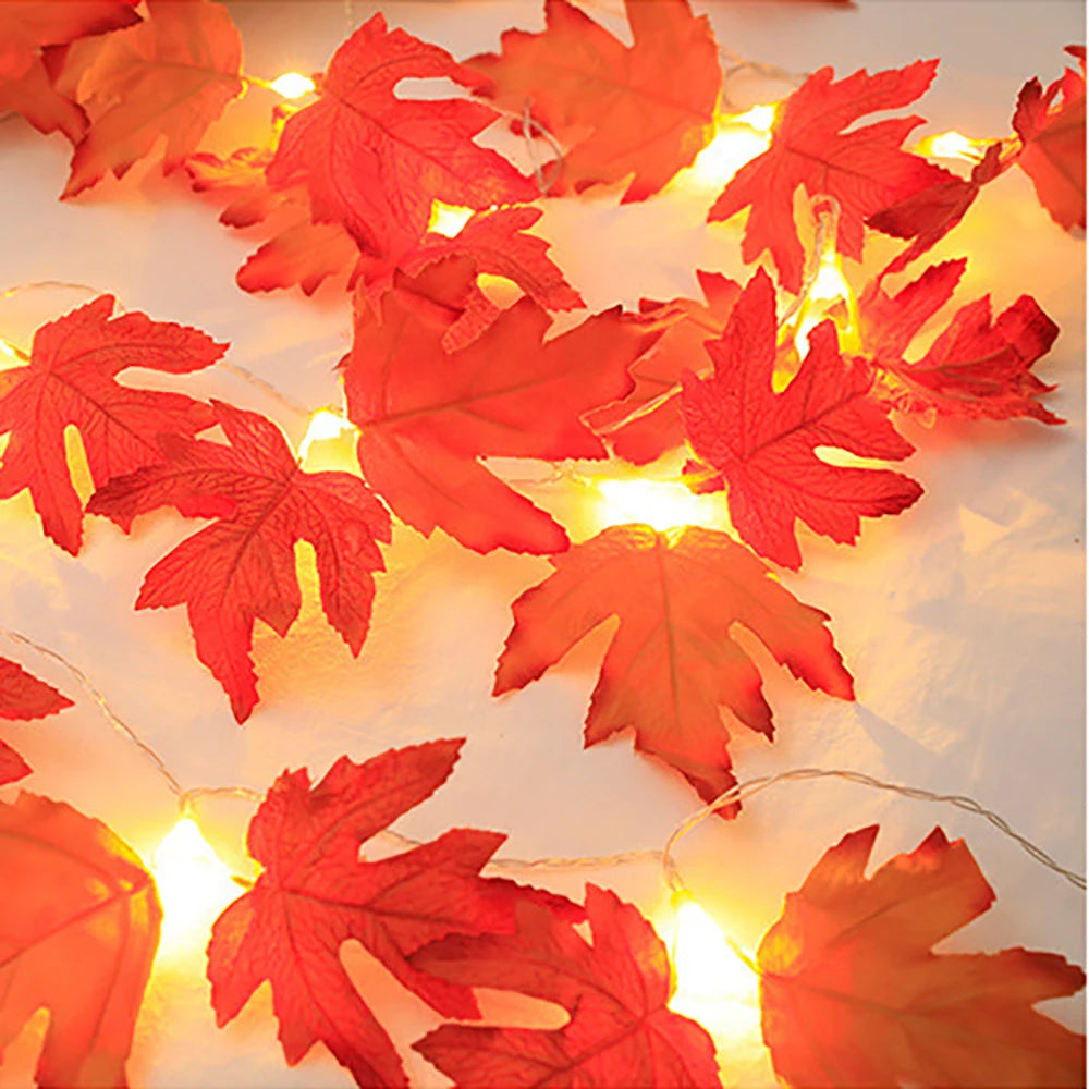 Halloween LED Lights String with Artificial Maple Leaves