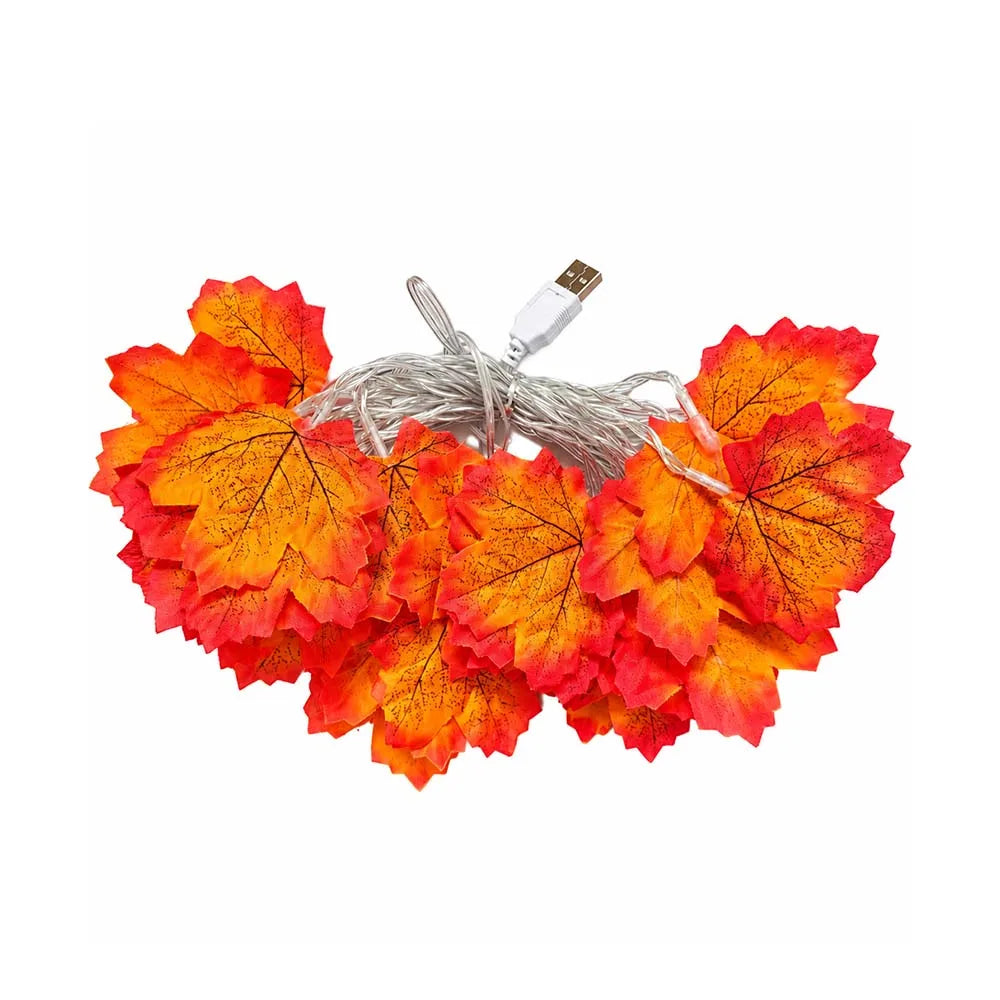 Halloween LED Lights String with Artificial Maple Leaves