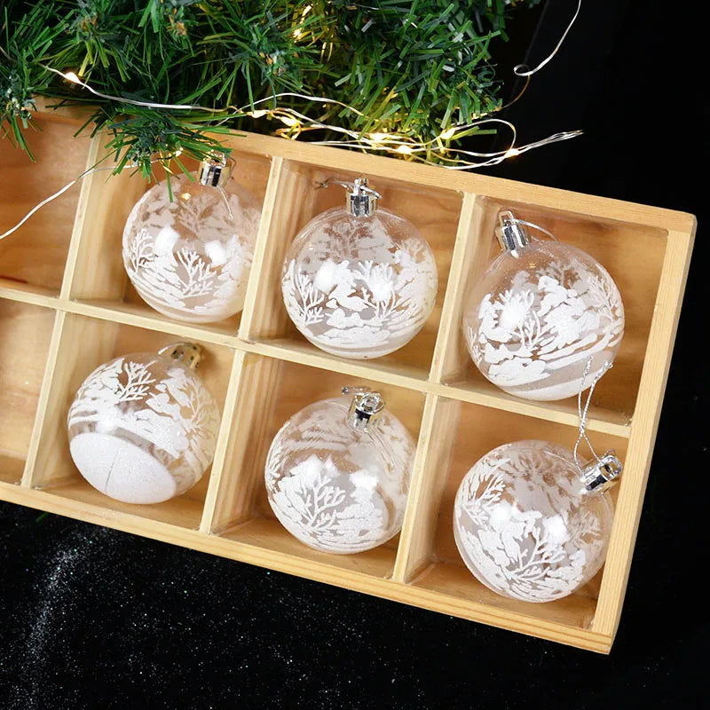 Clear Snow Christmas Ball Ornaments - 6 Pack, 6 cm
