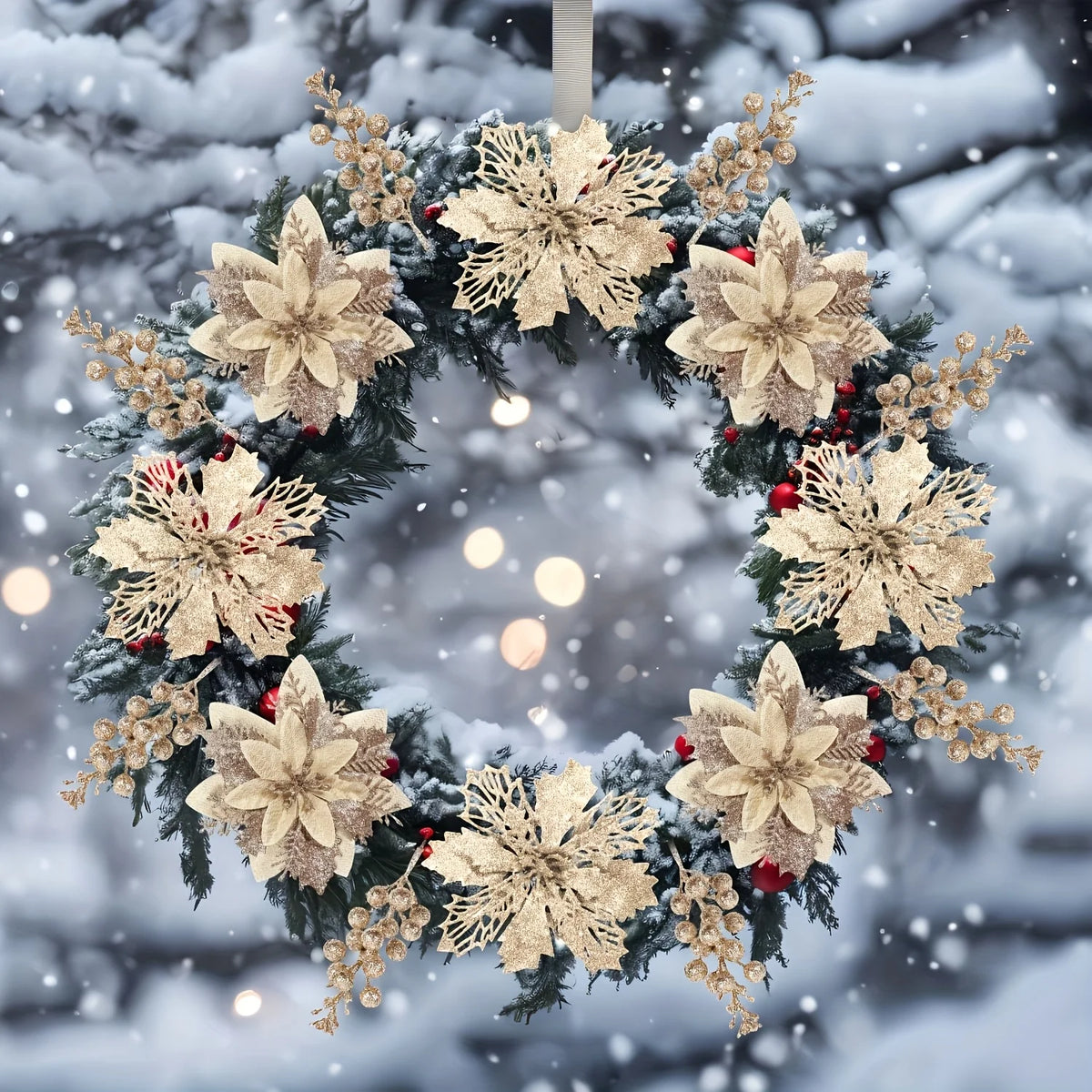 Glitter Christmas Flowers and Berry Picks - 18 Pieces