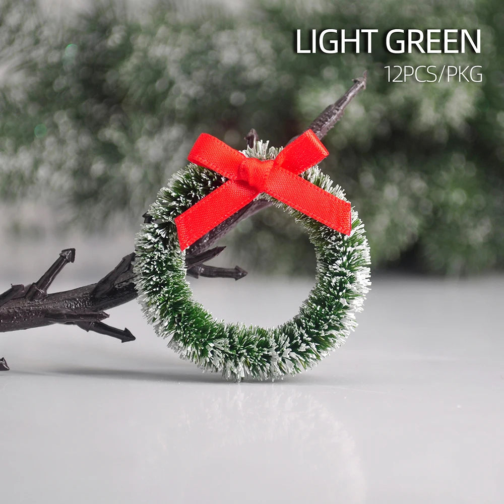 12pcs Christmas Wreath with Bow Tree Decor Mini Door Garland Hanging