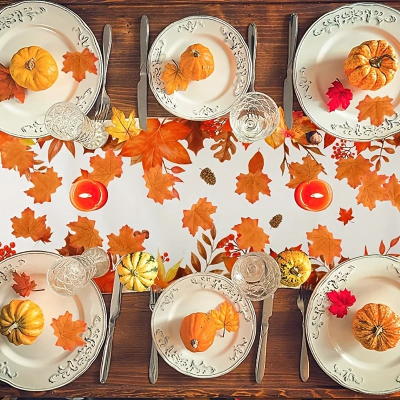 Autumn Leaves Thanksgiving Linen Table Runner - Multiple Sizes