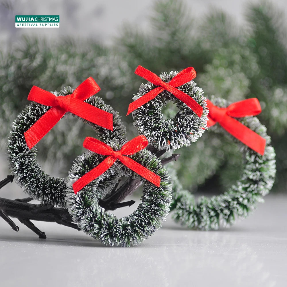 12pcs Christmas Wreath with Bow Tree Decor Mini Door Garland Hanging