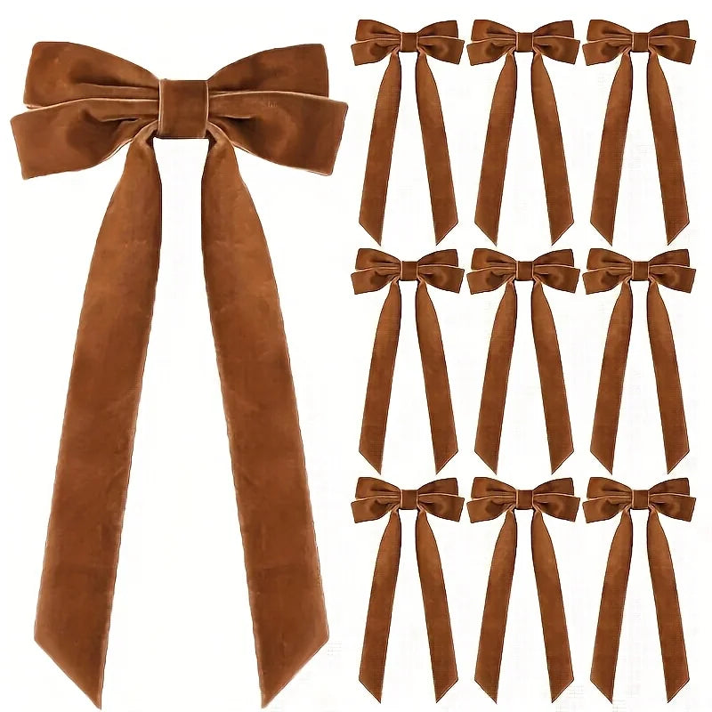 10 Red Velvet Christmas Tree Bows - Glossy Finish