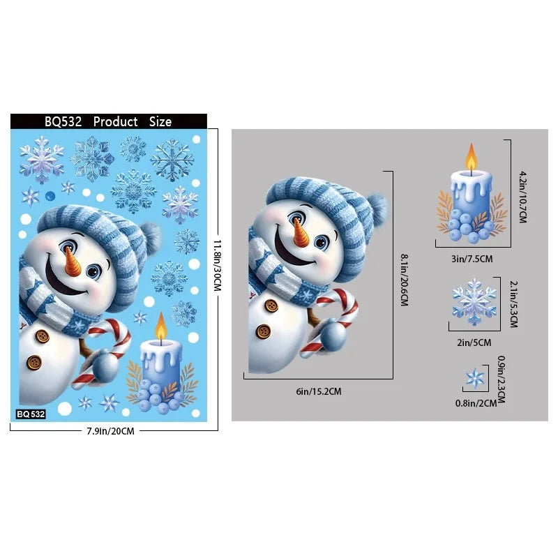 Christmas Decoration Stickers - Blue Elk, Snowman, Santa