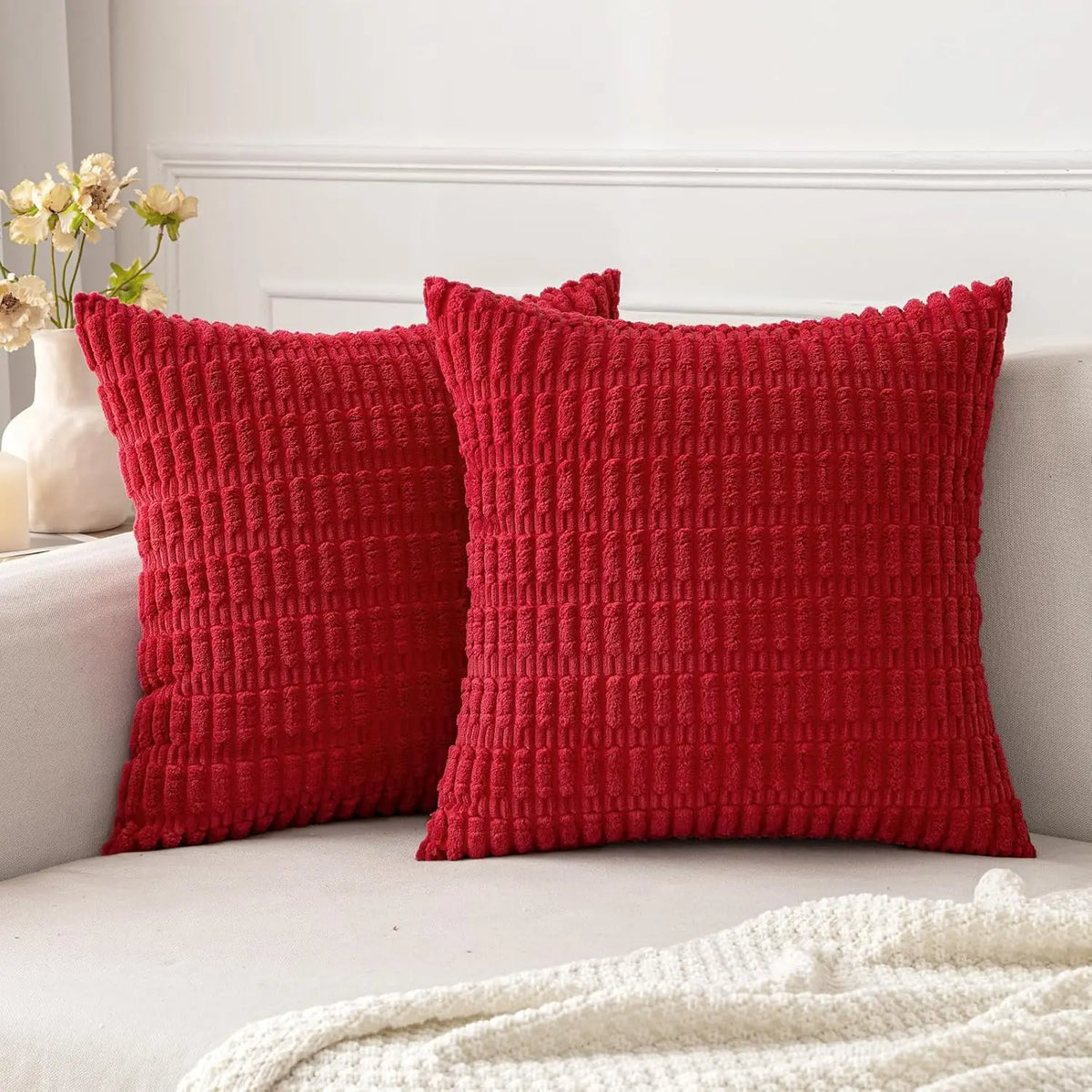 Corduroy Decorative Throw Pillow Covers 18x18 Inch