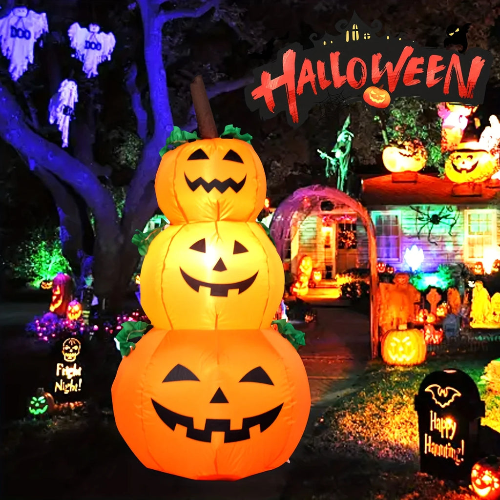 Glowing Stacked Pumpkins Inflatable - 3.9 ft with LED Lights, Ships from US