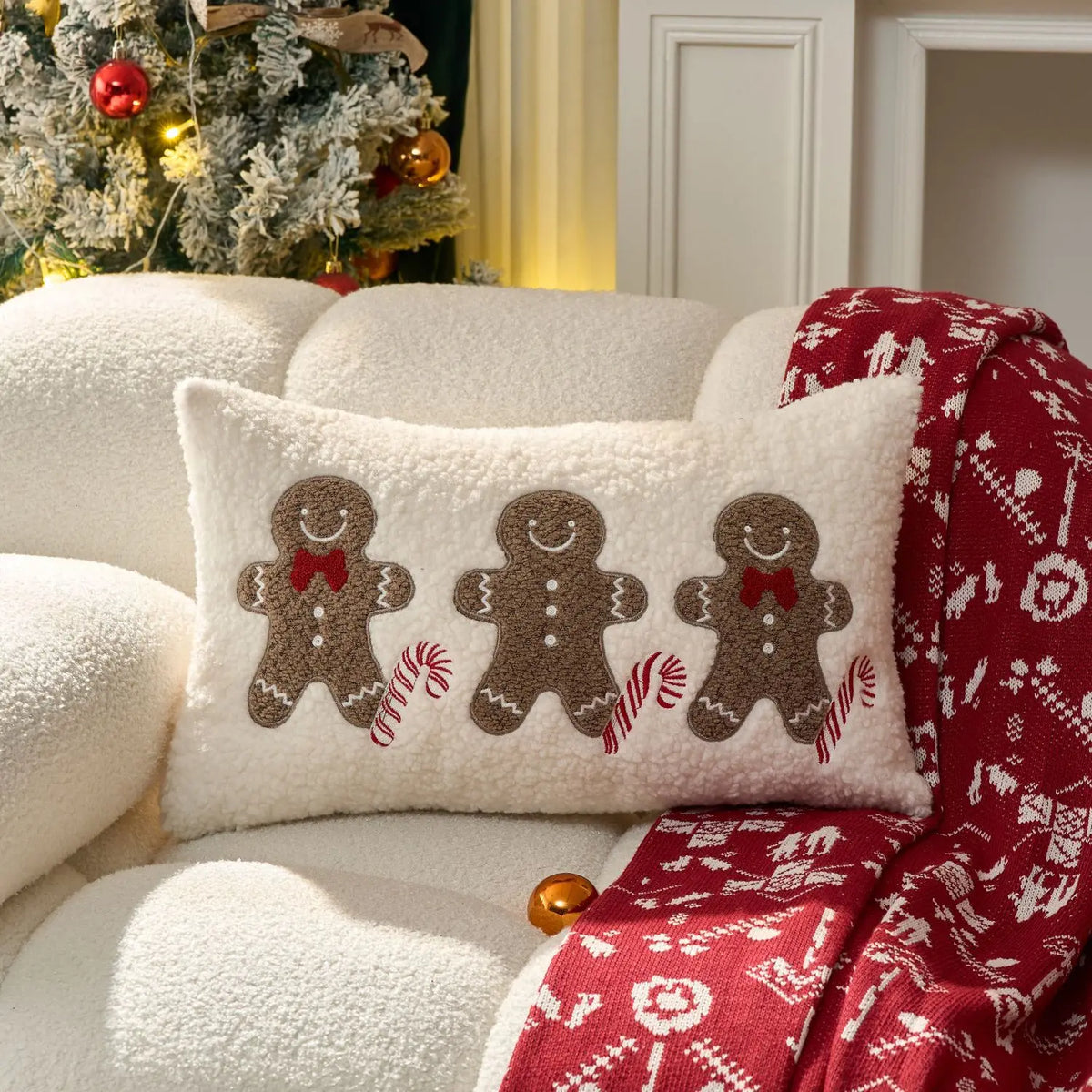 Embroidered Merry Christmas Throw Pillow Case Cover