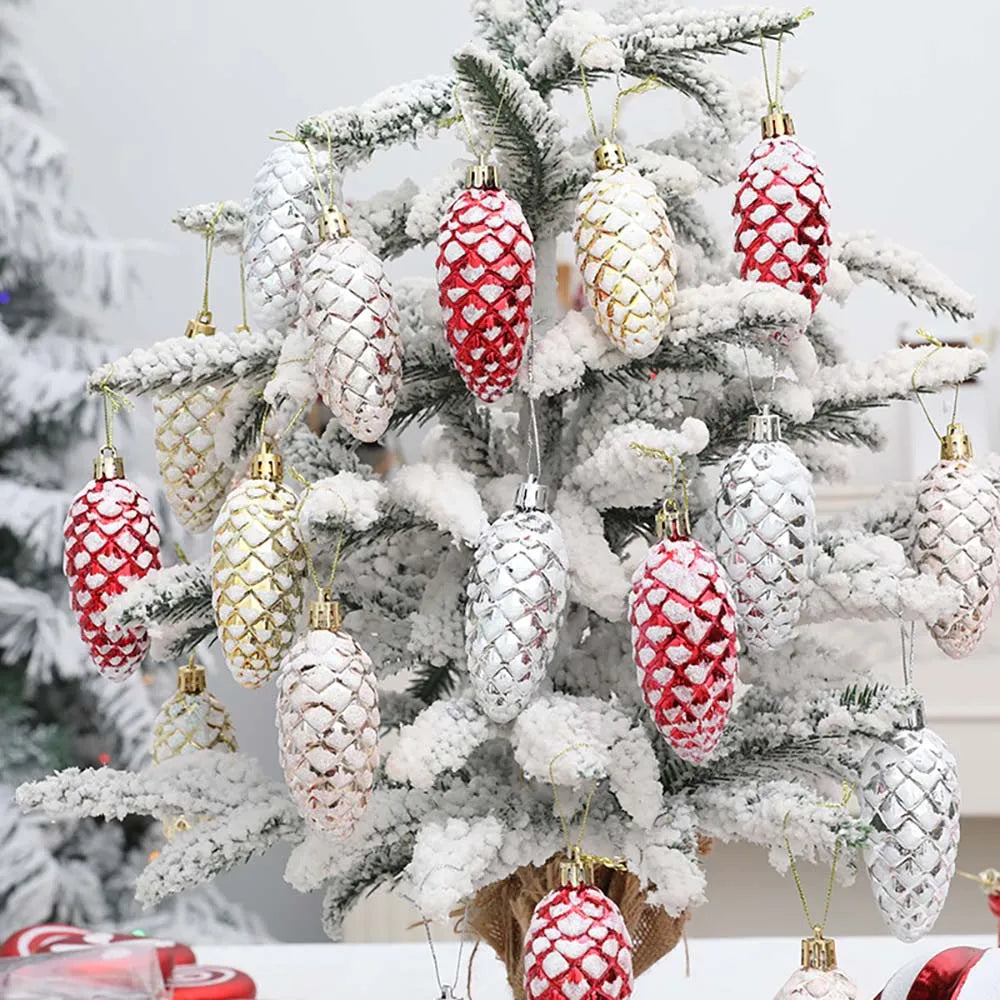 Candy Cane & Pine Cone Christmas Tree Ornaments - Red and Gold