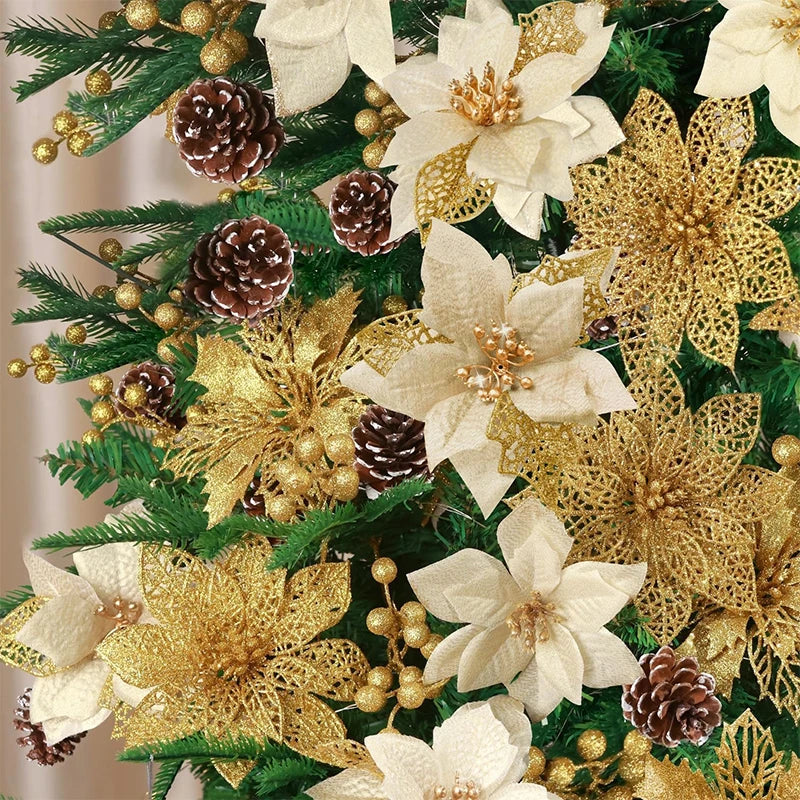 Glitter Christmas Tree Flowers - 8 or 16 Pieces