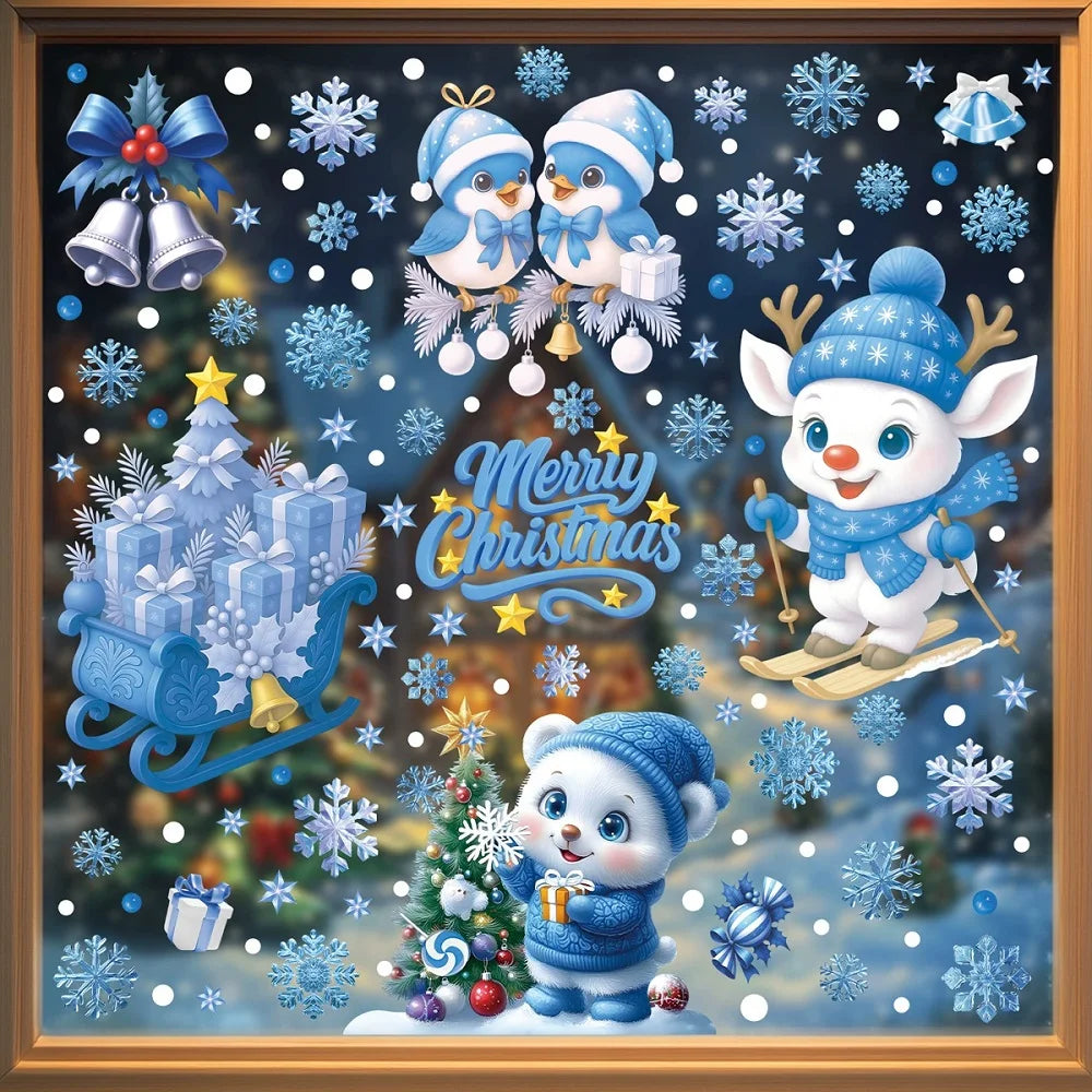 Christmas Decoration Stickers - Blue Elk, Snowman, Santa
