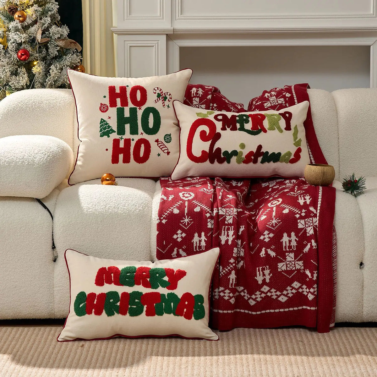Embroidered Merry Christmas Throw Pillow Case Cover