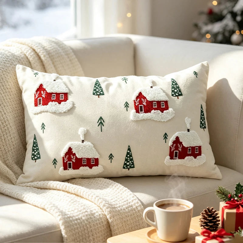 Embroidered Merry Christmas Throw Pillow Case Cover
