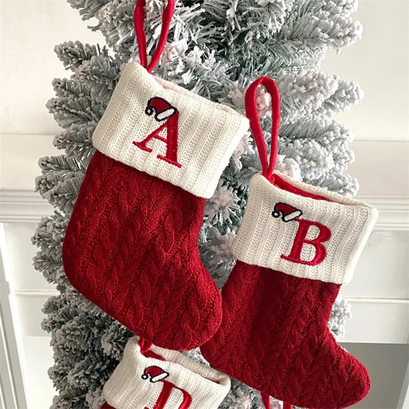 Christmas Socks Knitting Snowflake Letter Stocking