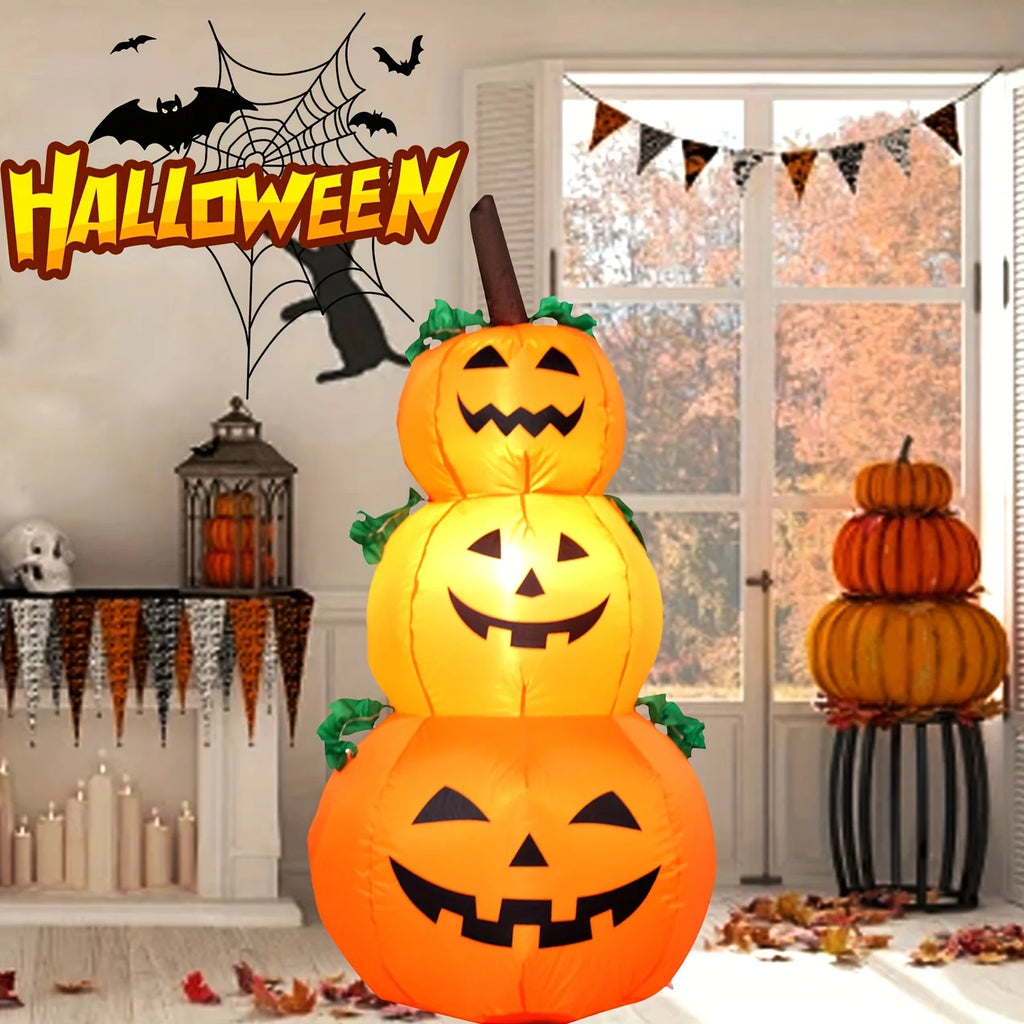 Glowing Stacked Pumpkins Inflatable - 3.9 ft with LED Lights, Ships from US