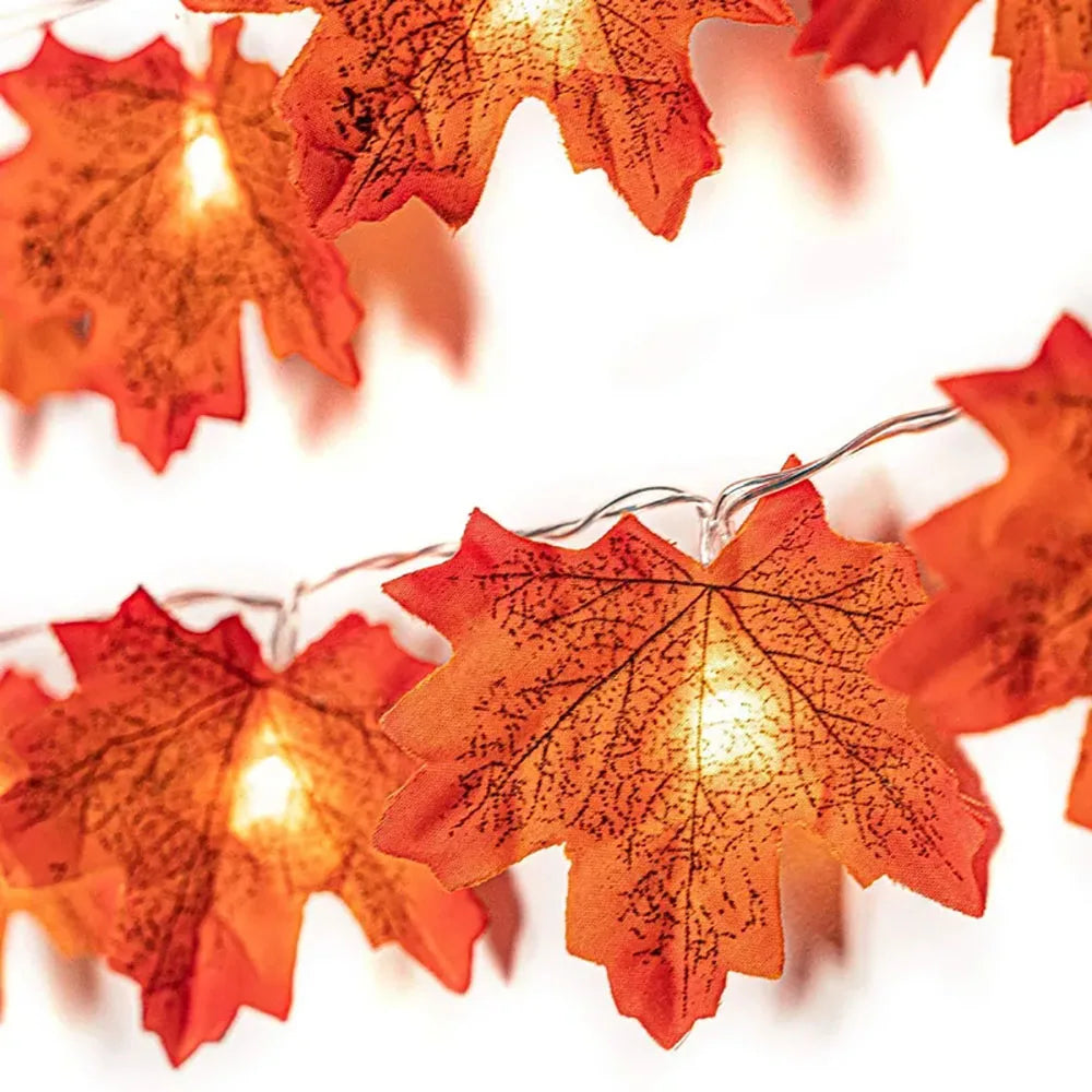 Halloween LED Lights String with Artificial Maple Leaves
