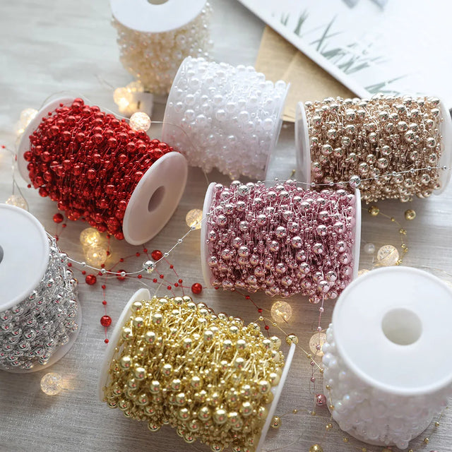Pearl Bead Chain Garland for Christmas Tree - 10 m Roll
