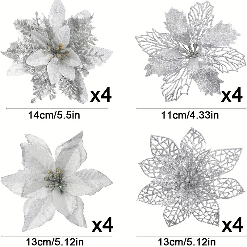 Glitter Christmas Tree Flowers - 8 or 16 Pieces