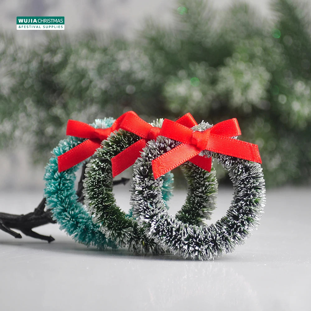 12pcs Christmas Wreath with Bow Tree Decor Mini Door Garland Hanging