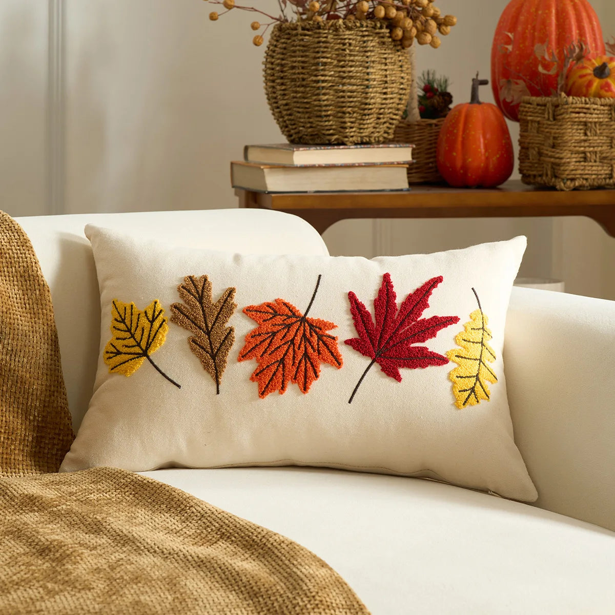 Pumpkin Tufted Velvet Throw Pillow Cover - Autumn Design