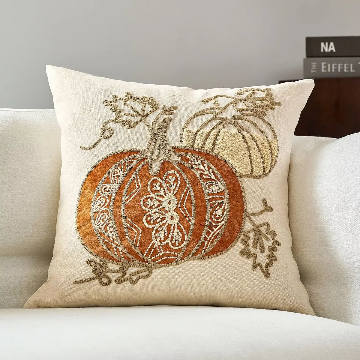 Pumpkin Tufted Velvet Throw Pillow Cover - Autumn Design