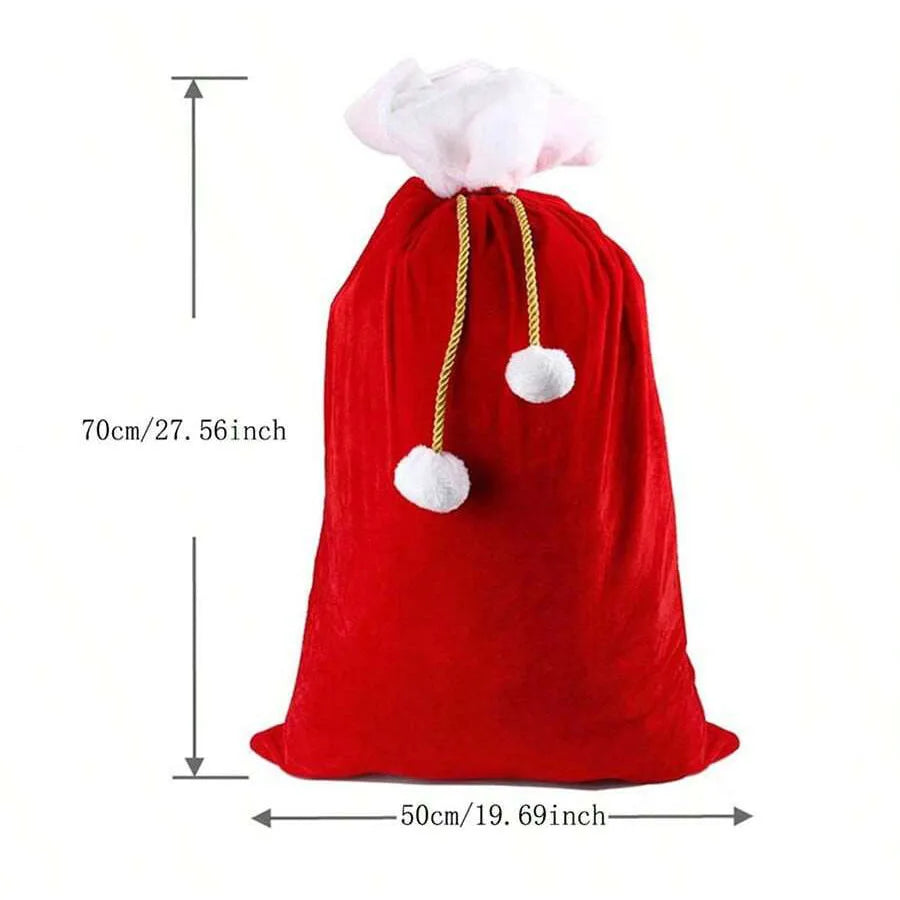 Large Red Velvet Christmas Gift Sack with White Pompom