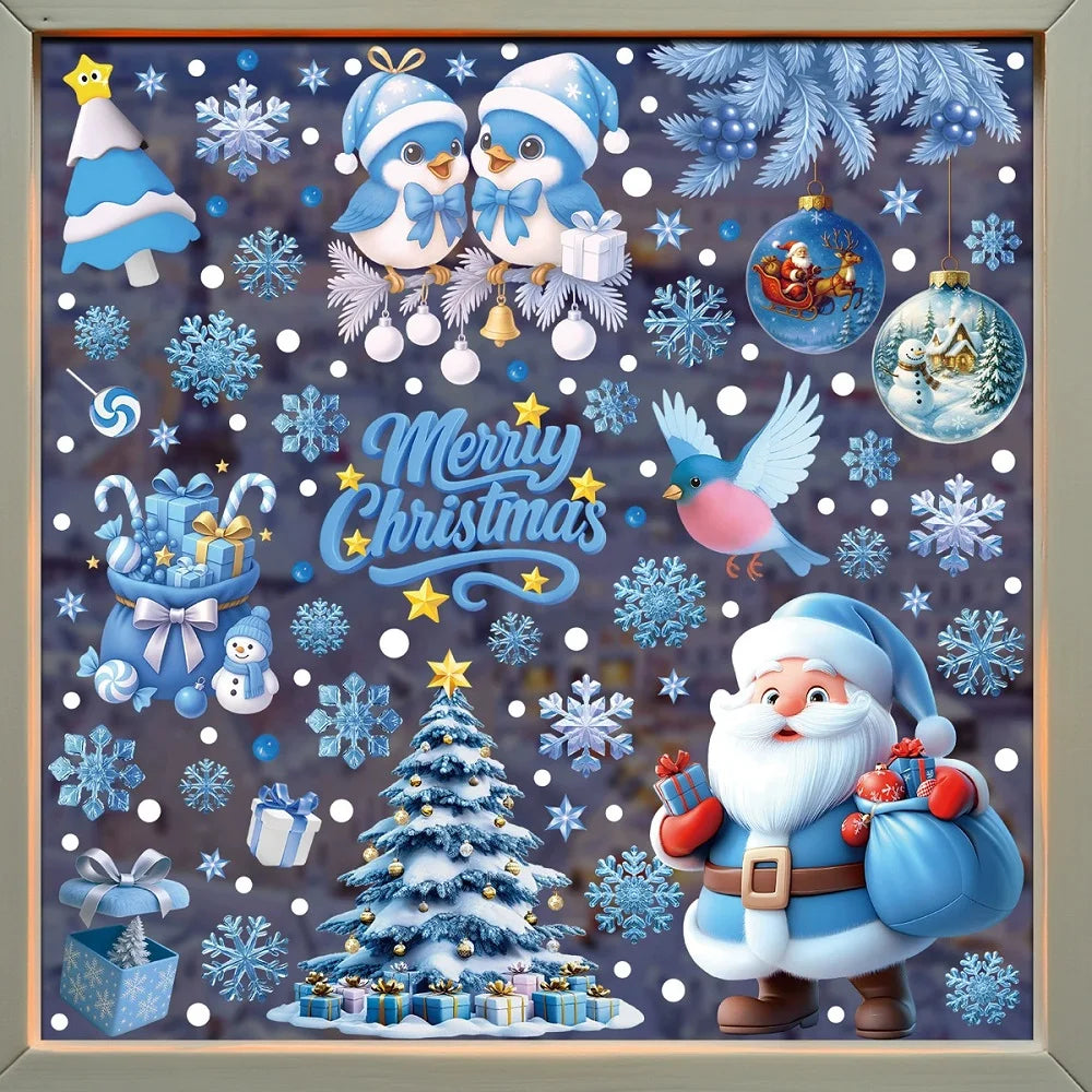 Christmas Decoration Stickers - Blue Elk, Snowman, Santa