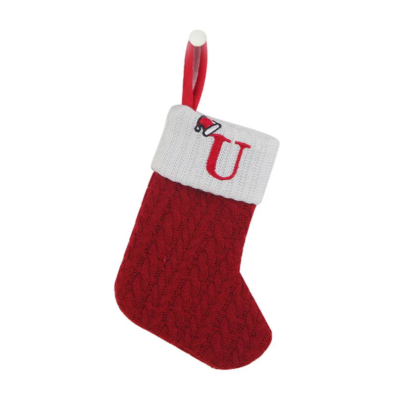 Christmas Socks Knitting Snowflake Letter Stocking