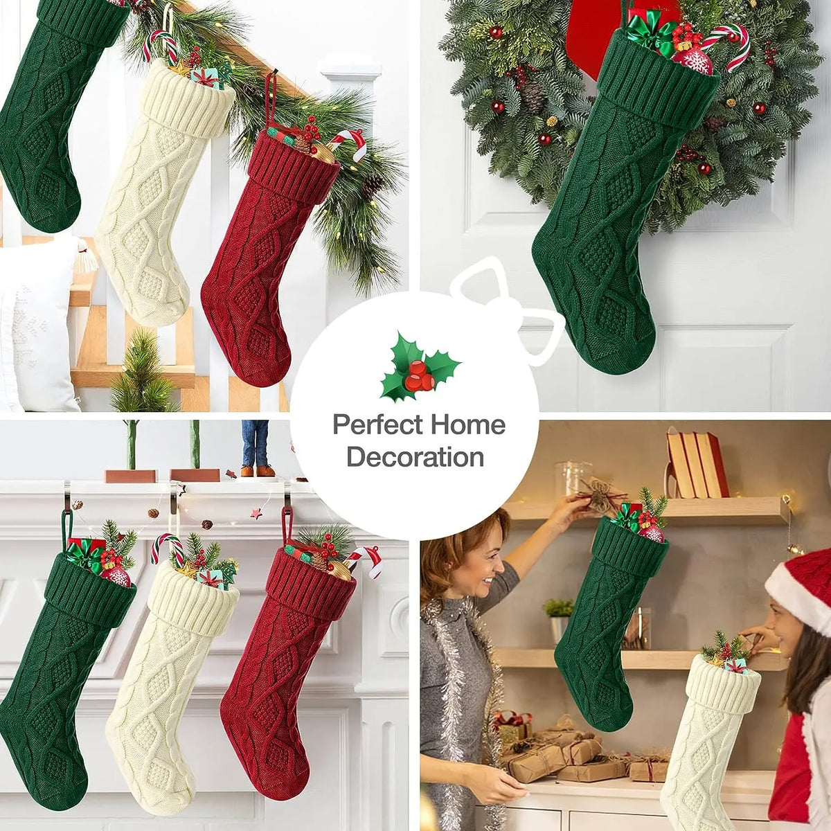 Large Cable Knit Christmas Stocking for Kids