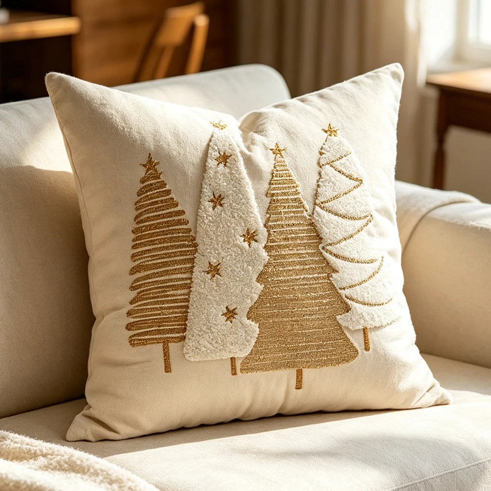 Embroidered Merry Christmas Throw Pillow Case Cover