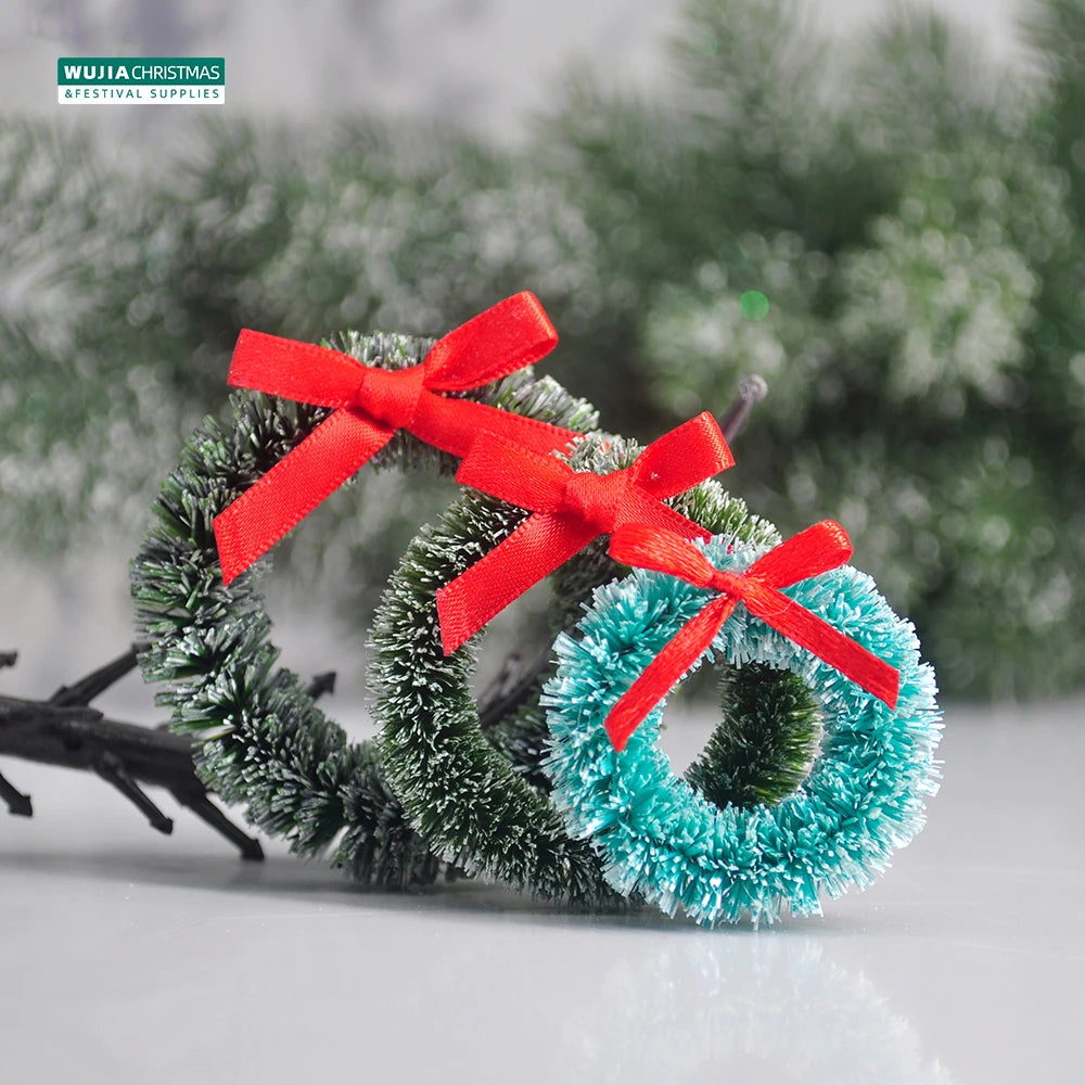12pcs Christmas Wreath with Bow Tree Decor Mini Door Garland Hanging