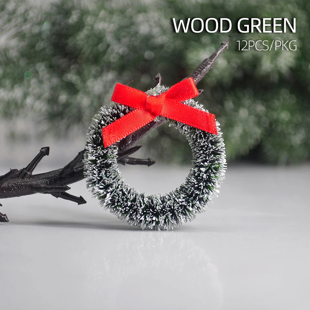 12pcs Christmas Wreath with Bow Tree Decor Mini Door Garland Hanging