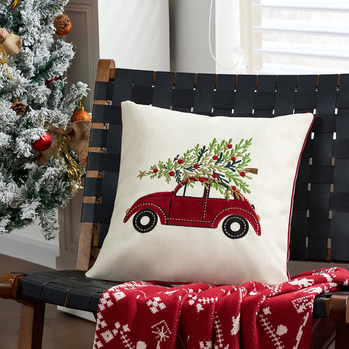 Embroidered Merry Christmas Throw Pillow Case Cover