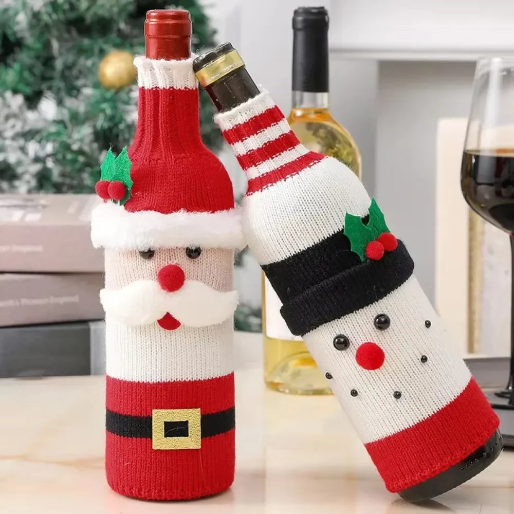 Christmas Wine Bottle Cover Set - Woven Bags
