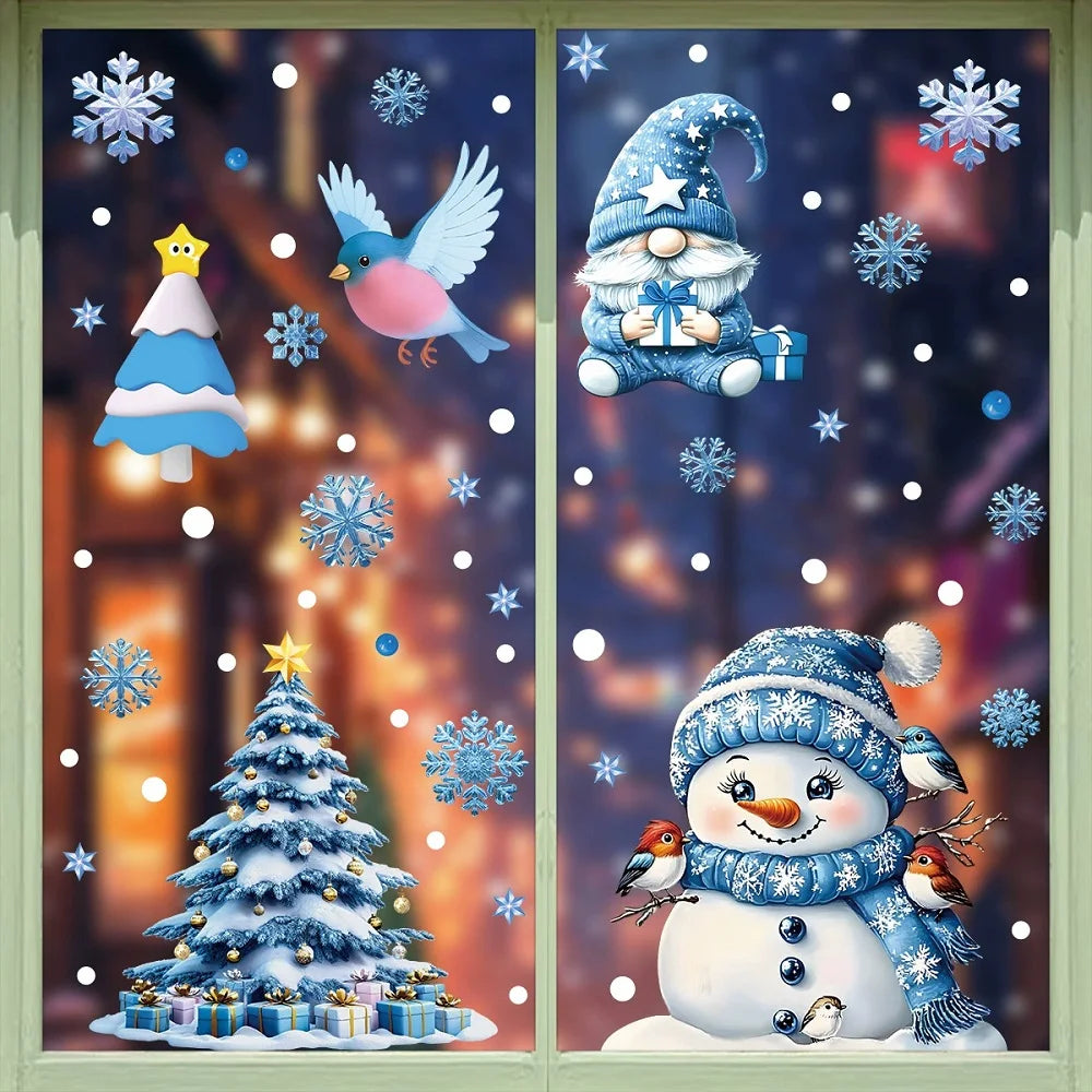 Christmas Decoration Stickers - Blue Elk, Snowman, Santa