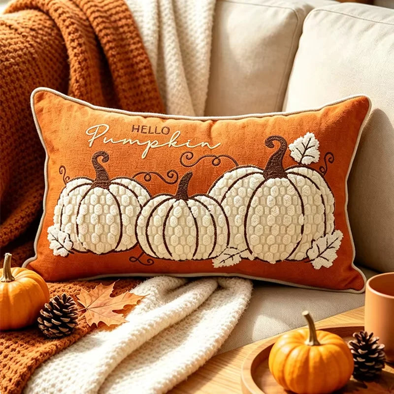 Pumpkin Tufted Velvet Throw Pillow Cover - Autumn Design