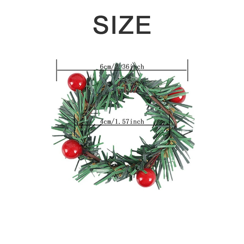 6 Pcs Red Berry and Pine Needle Napkin Rings