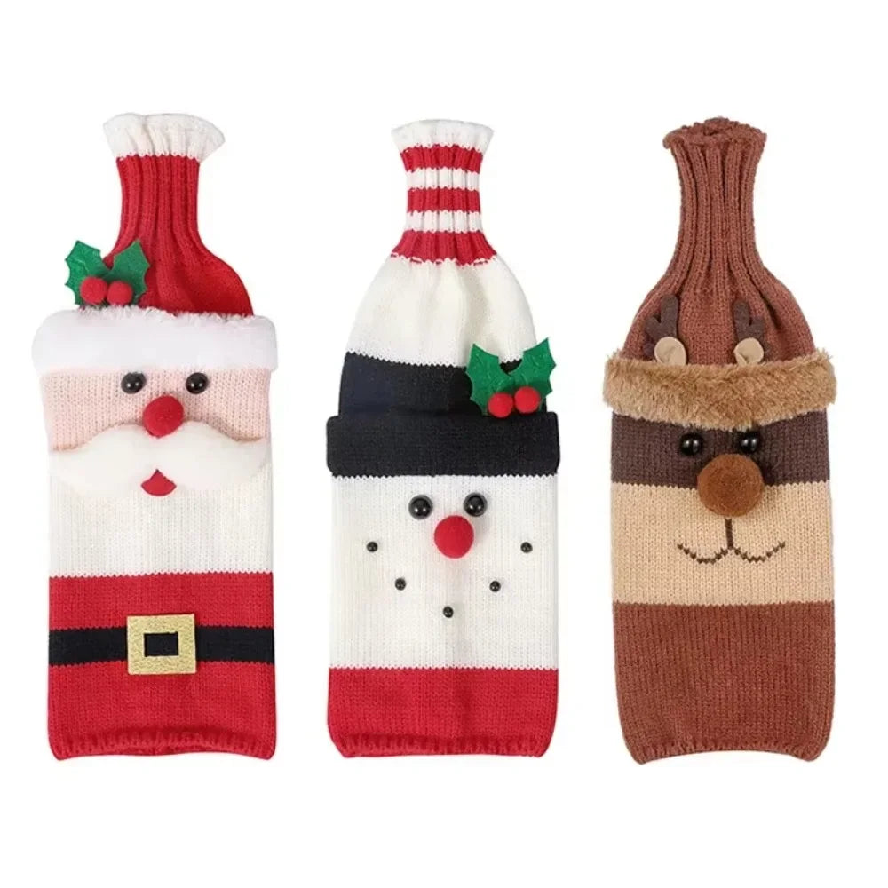 Christmas Wine Bottle Cover Set - Woven Bags